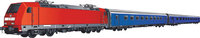 Schlafwagen - Lokomotive mit blauen Schlafwagen
