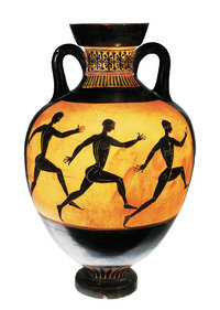 Vasenmalerei - Antike Vase mit der Darstellung eines Wettlaufs Vasenmalerei - Antike Vase mit der Darstellung eines Wettlaufs