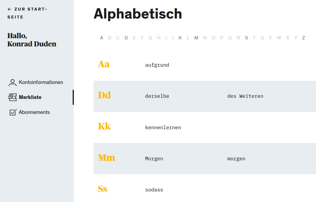 Screenshot: Merkliste Screenshot: Merkliste